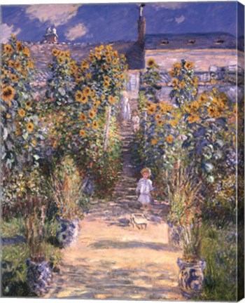 Framed Artist&#39;s Garden at Vetheuil with Boy, c.1880 Print