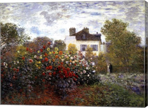 Framed Artist&#39;s Garden in Argenteuil (A Corner of the Garden with Dahlias), c.1873 Print