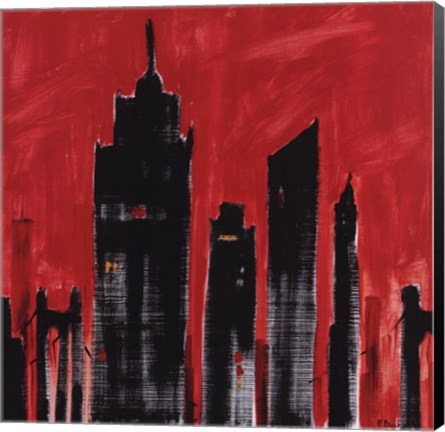 Framed Red Cityscape Print