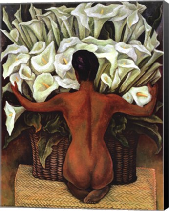 Framed Nude with Calla Lilies Print