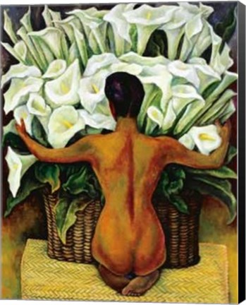 Framed Nude with Calla Lilies Print