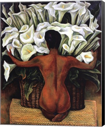 Framed Nude with Calla Lilies Print