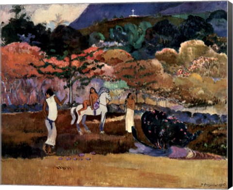 Framed Woman &amp; White Horse Print