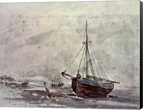 Framed Coast Scene With Ships Print