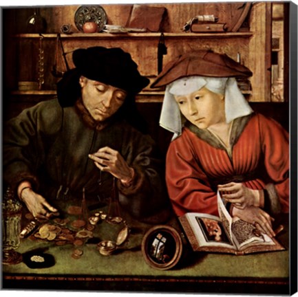 Framed Moneylender and His Wife Print