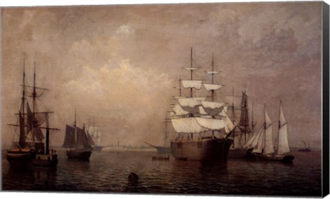 Framed Merchantmen Off Boston Harbor Print