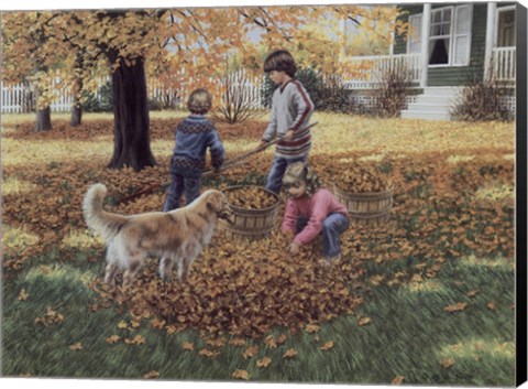 Framed Raking Leaves Print