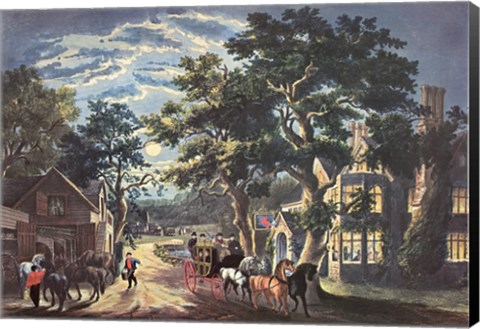 Framed Currier and Ives - Wayside Inn Print