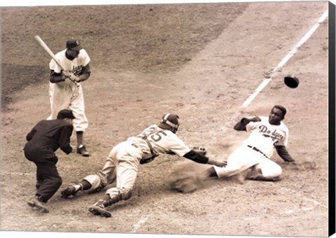 Framed Jackie Robinson Stealing Home, May 15, 1952 Print