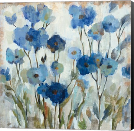 Framed Abstracted Floral in Blue Print