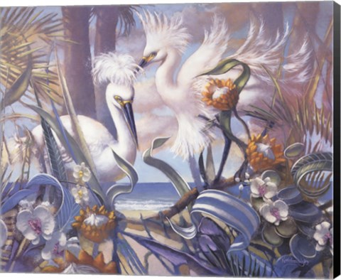 Framed White Pair At Gulfside Print