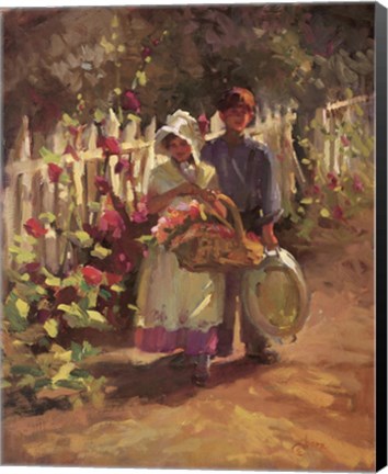 Framed Gathering Hollyhocks Print