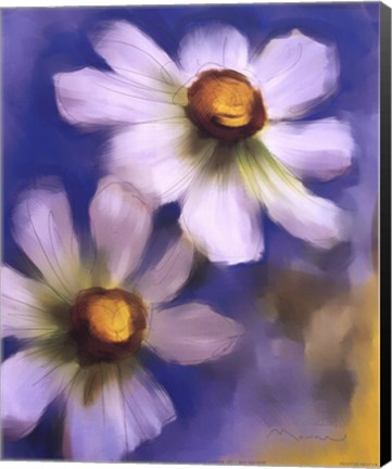 Framed Daisies On Blue Print