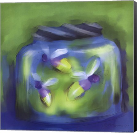 Framed Fireflies In Jar Print