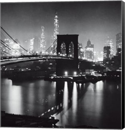 Framed Night View Of The Brooklyn Bridge Print