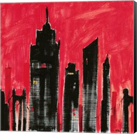 Framed Red Cityscape Print