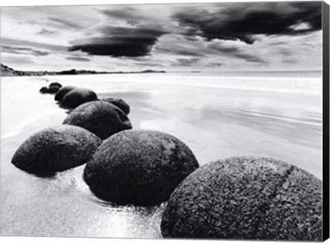 Framed Boulders On The Beach Print
