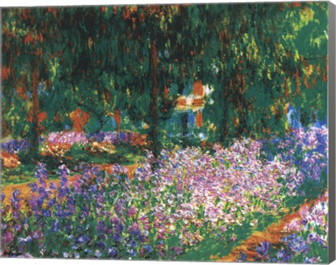 Framed Artist&#39;s Garden at Giverny, c.1900 (green trees) Print