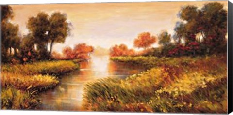 Framed Pond At Daybreak Print
