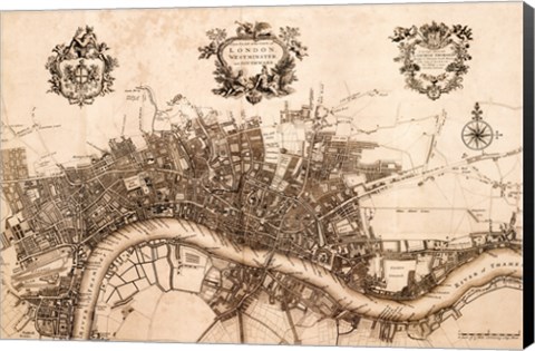 Framed Plan of the City of London, 1720 Print