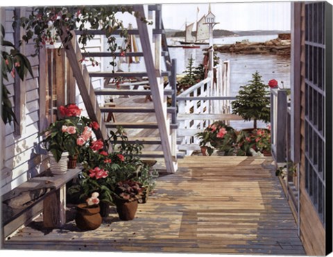 Framed Blue Stair and Begonias, 1987 Print