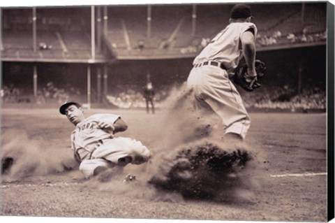 Framed Joe DiMaggio Sliding Into Third Print