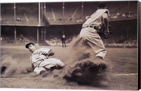 Framed Joe DiMaggio Sliding Into Third Print