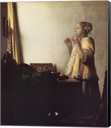 Framed Woman with a Pearl Necklace Print