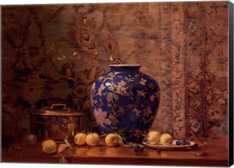 Framed Oriental Vase with Crab Apples Print