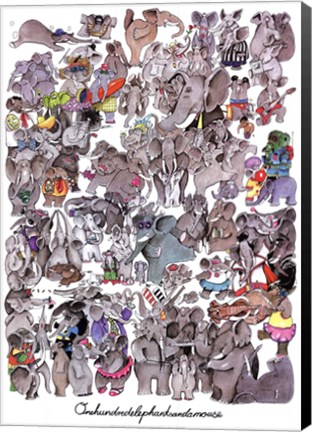 Framed 100 Elephants and a Mouse Print