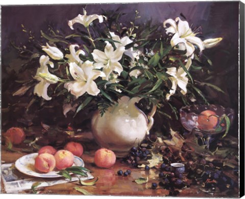 Framed Lilies and Peaches Print