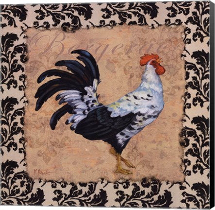 Framed Bergerac Rooster Black I Print