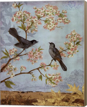 Framed Catbirds &amp; Blooms - mini Print