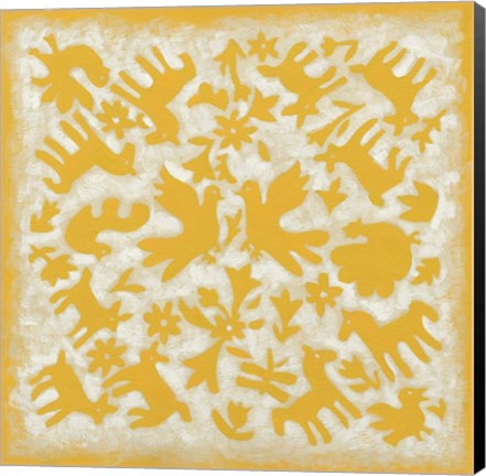 Framed Folk Story in Yellow Print