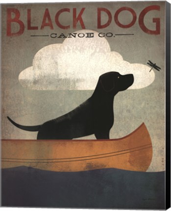 Framed Black Dog Canoe Print