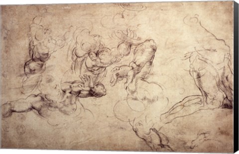 Framed W.61v Male figure studies Print