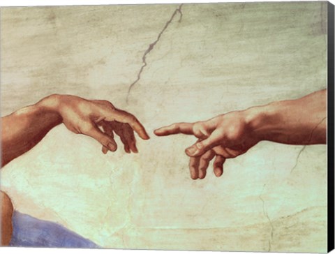 Framed Hands of God and Adam, detail from The Creation of Adam, from the Sistine Ceiling, 1511 Print