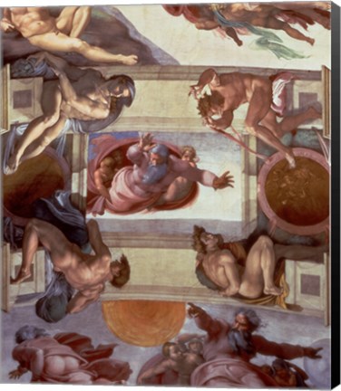 Framed Sistine Chapel Ceiling (1508-12): The Separation of the Waters from the Earth, 1511-12 Print