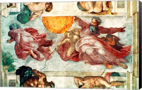 Framed Sistine Chapel Ceiling: Creation of the Sun and Moon, 1508-12 Print