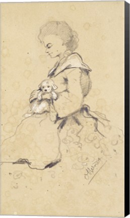 Framed Women holding a small dog, 1857 Print