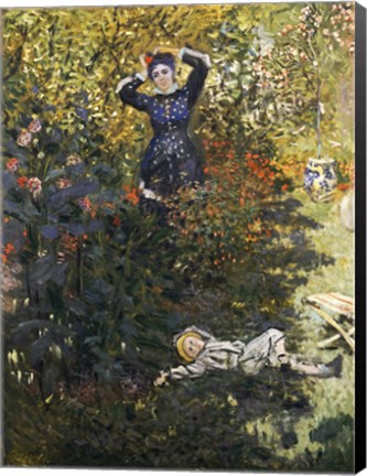 Framed Camille and Jean in the Garden at Argenteuil Print