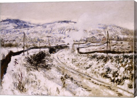 Framed Train in the Snow at Argenteuil Print