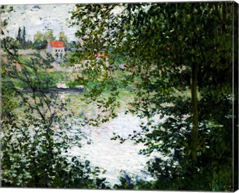 Framed Ile de La Grande Jatte Through the Trees, 1878 Print