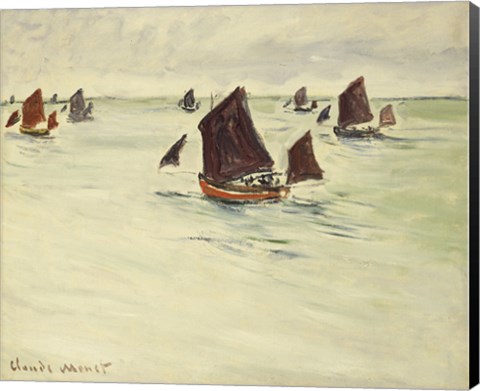 Framed Fishing Boats on the Large de Pourville, 1882 Print