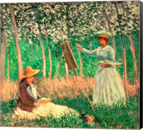 Framed In the Woods at Giverny: Blanche Hoschede at her easel with Suzanne Hoschede reading, 1887 Print