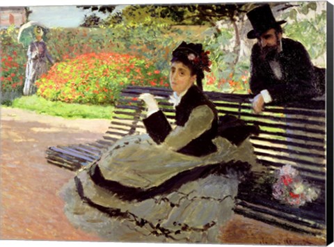 Framed Madame Monet on a Garden Bench Print