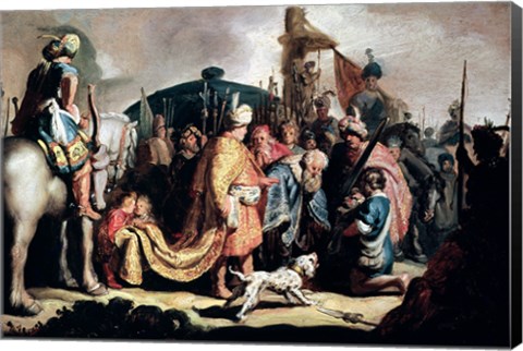 Framed David Offering the Head of Goliath to King Saul Print