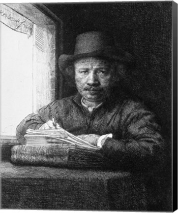 Framed Self portrait while drawing, 1648 Print