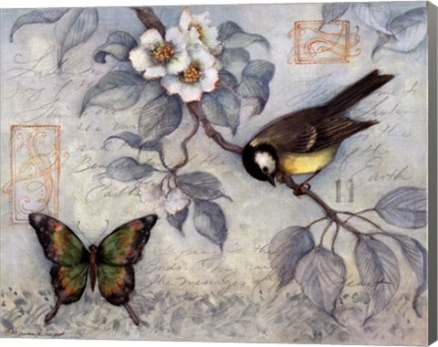 Framed Blue Bird &amp; Butterfly Print