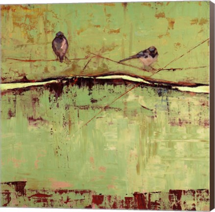 Framed Birds on Horizon in Green Print